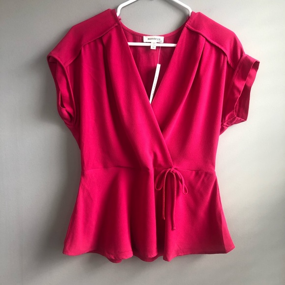 Monteau Tops - NWT Monteau Pink Blouse Peplum Fit Size XL